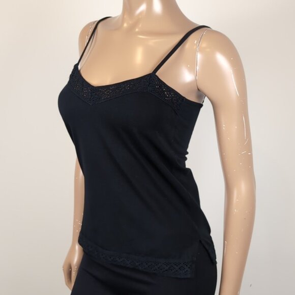 3/$20 Esprit Cami Tank Top Crochet Lace Trim Adjustable Strap Stretch Cotton - Picture 5 of 10